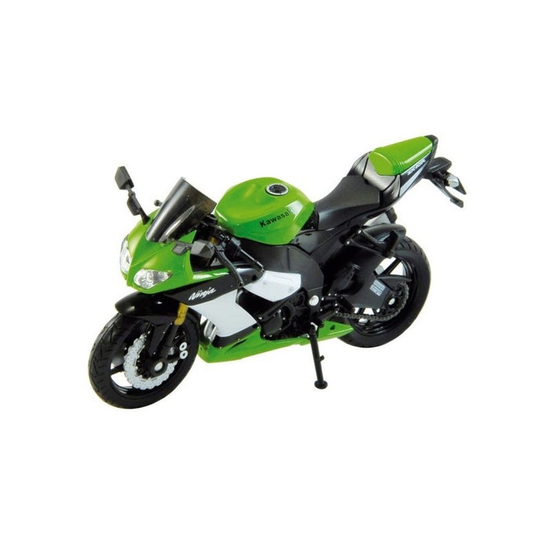 Welly Die Cast Motorcycle Green Kawasaki 2009 Ninja ZX-10R, 1:18 Scale - Image 1
