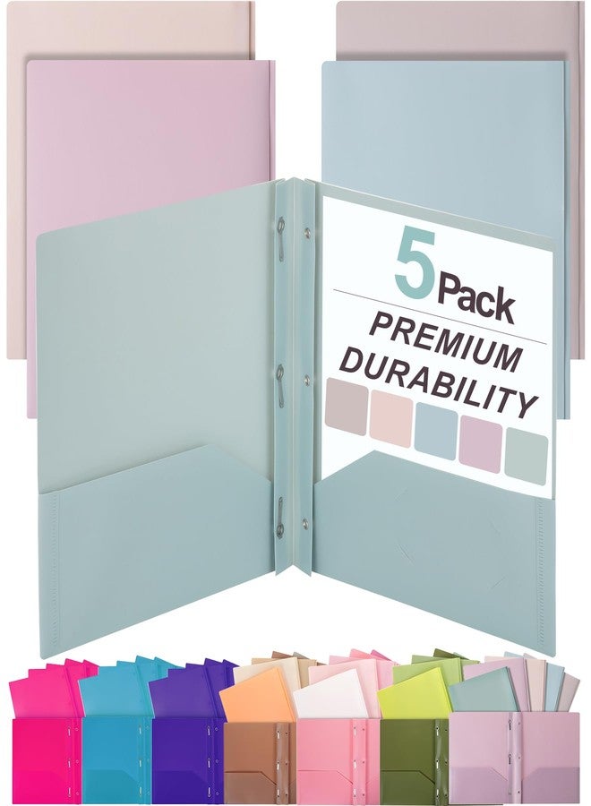 Mr. Pen Plastic Folders with Pockets and Prongs, 5 Pack, Muted Pastel Colors, Letter (8.5" x 11") - 5 Pack, Pink, Back to School Supplies - Image 1
