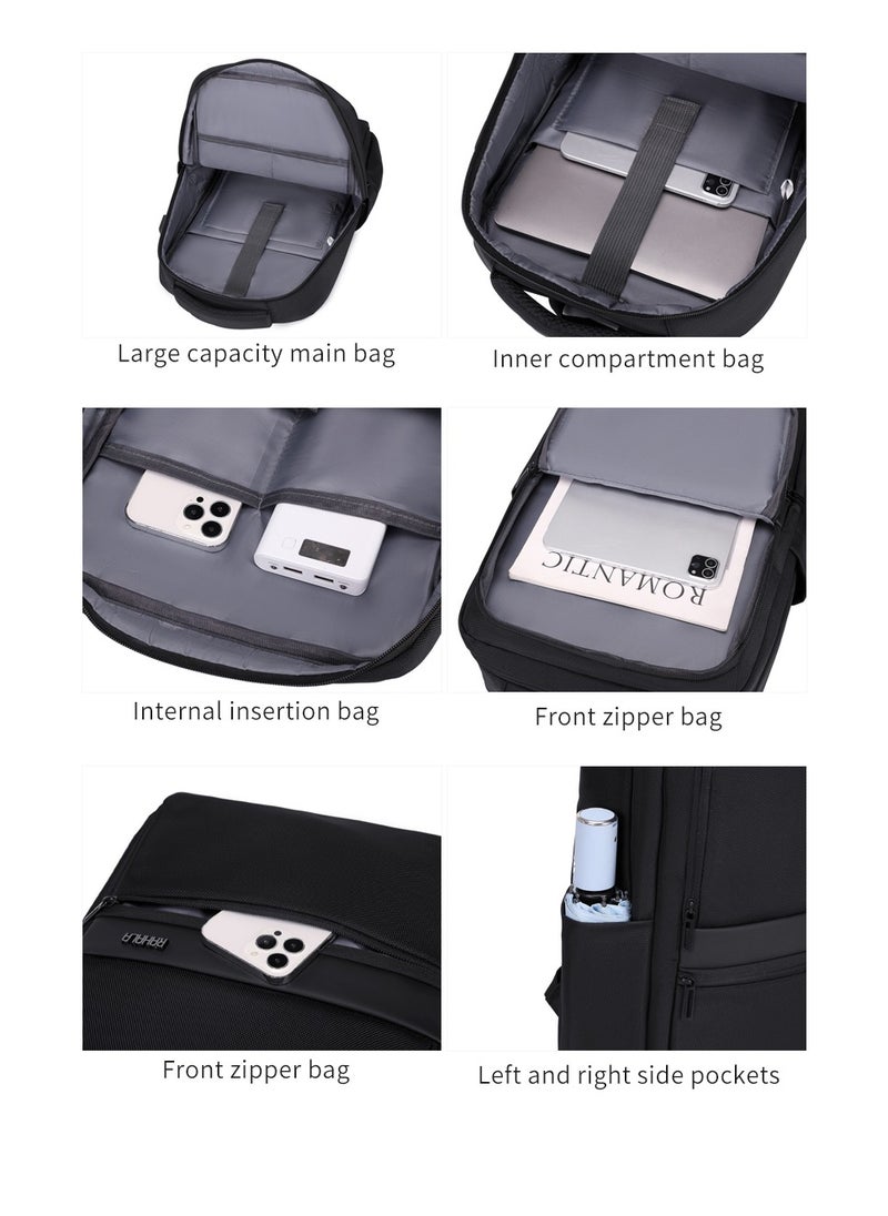 RAHALA - Rl-503 15.6-Inch Laptop Large Capacity Waterproof Business USB Charging Backpack, Black - Image 1