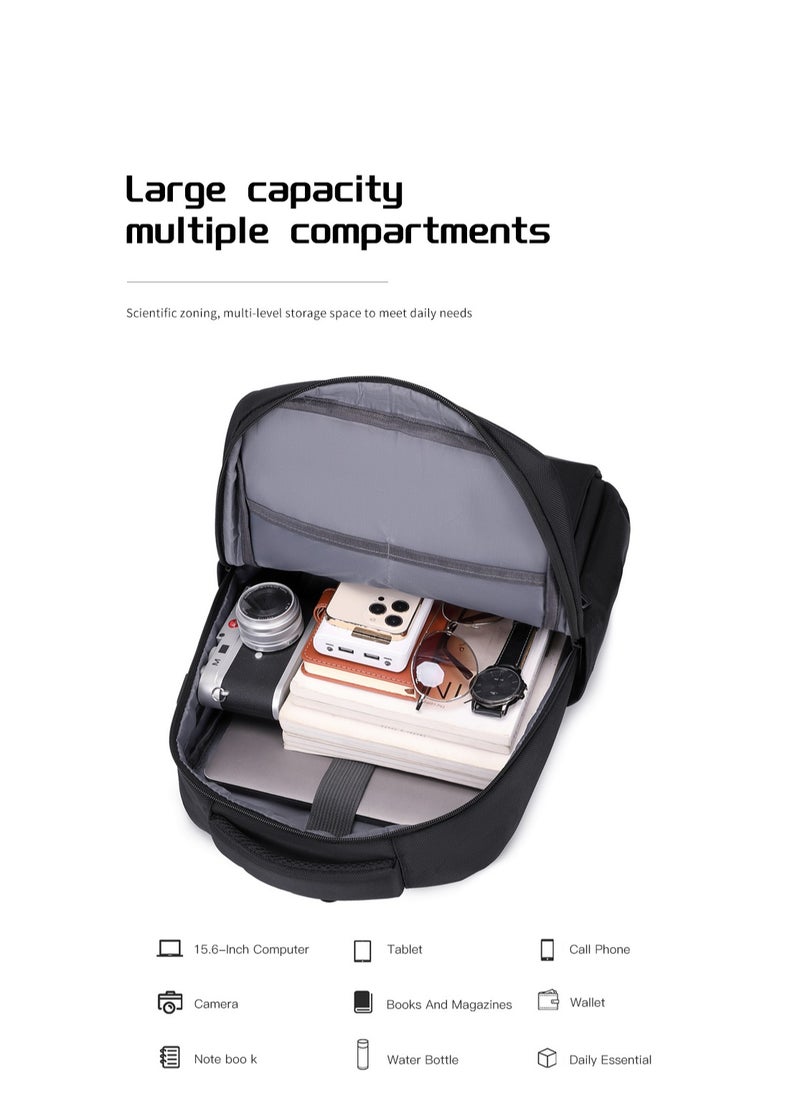 RAHALA - Rl-503 15.6-Inch Laptop Large Capacity Waterproof Business USB Charging Backpack, Black - Image 1