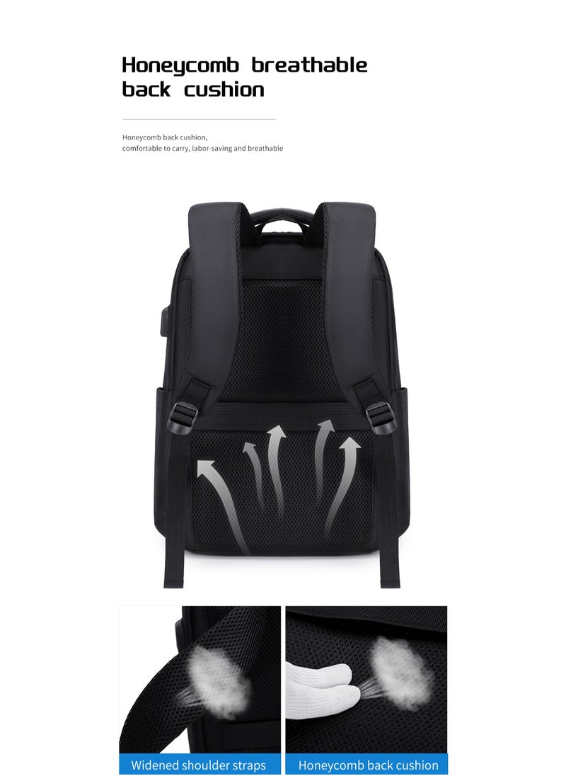 RAHALA - Rl-503 15.6-Inch Laptop Large Capacity Waterproof Business USB Charging Backpack, Black - Image 1