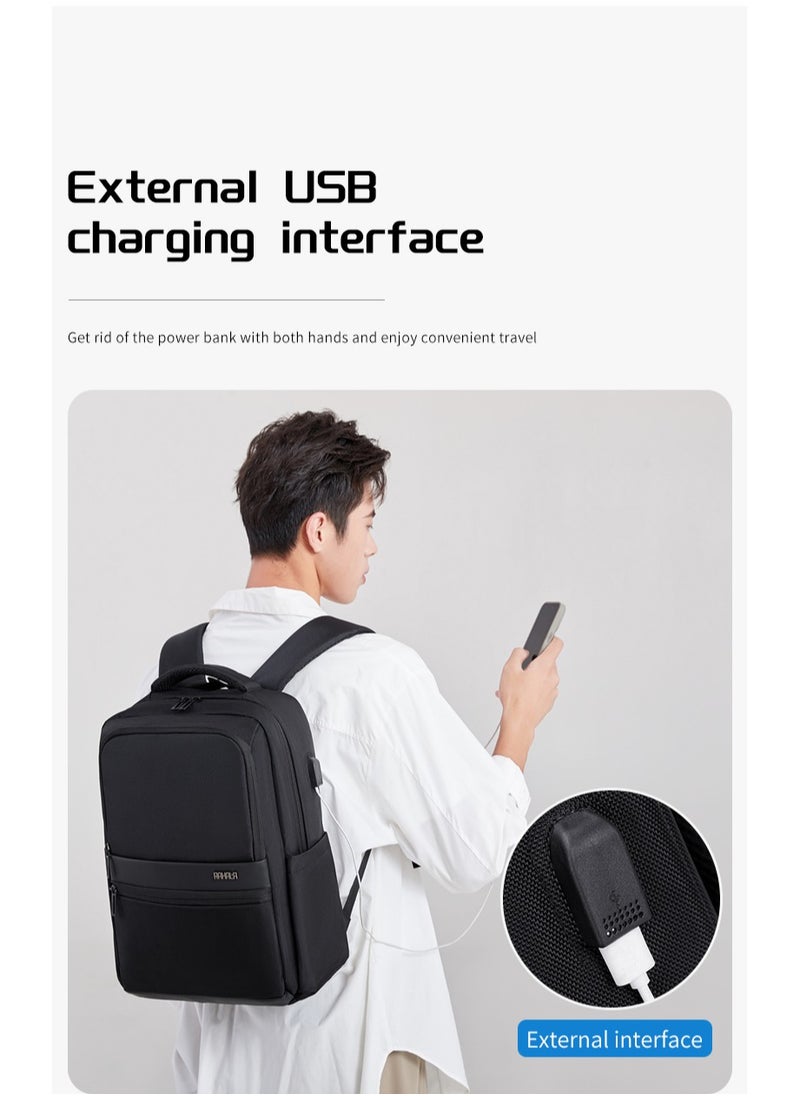 RAHALA - Rl-503 15.6-Inch Laptop Large Capacity Waterproof Business USB Charging Backpack, Black - Image 1