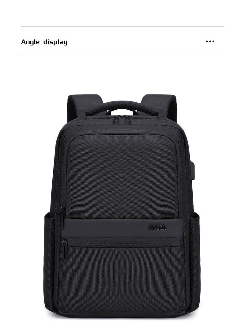 RAHALA - Rl-503 15.6-Inch Laptop Large Capacity Waterproof Business USB Charging Backpack, Black - Image 1