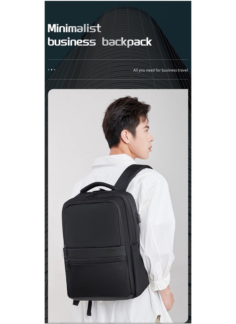 RAHALA - Rl-503 15.6-Inch Laptop Large Capacity Waterproof Business USB Charging Backpack, Black - Image 1
