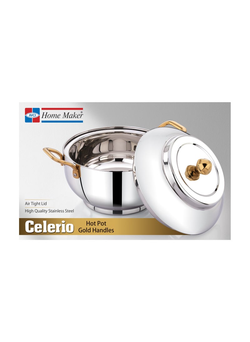 Homemaker Celerio Hotpot 1500ml Capacity - Air Tight Lid - High Quality Stainless Steel - Gold Lids & Silver  - Image 2