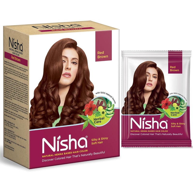 Nisha لون شعر بني أحمر من نيشا قائم على الحناء 90 جرام عبوة واحدة مسحوق صبغة شعر بني بدون أمونيا بدون PPD غير أكسيداتي - Image 2