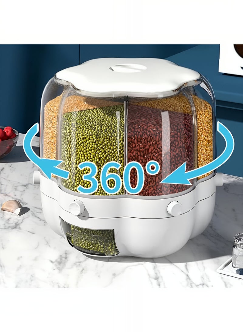 تايمي منظم وموزع حبوب دوار 360 درجة بـ 6 أقسام وغطاء مقاوم للرطوبة، صندوق تخزين حبوب قابلة للدوران للمطبخ - 32.5x28x26سم - Image 3