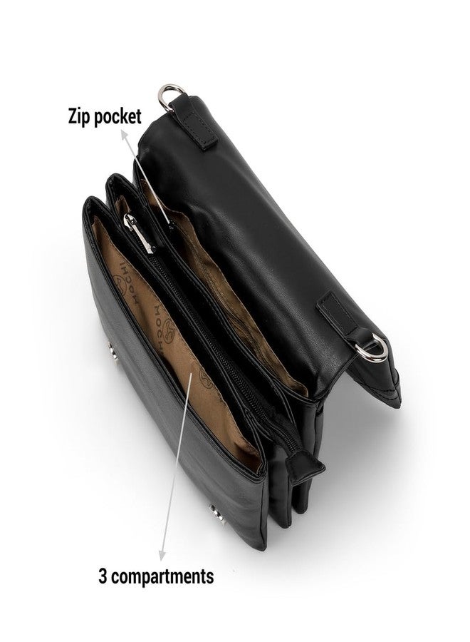 Mochi Women Black Casual Pu Soft Body Magnet Closure Solid Sling Bag With 1 Pocket And 2 Compartments (66-693) - Image 5
