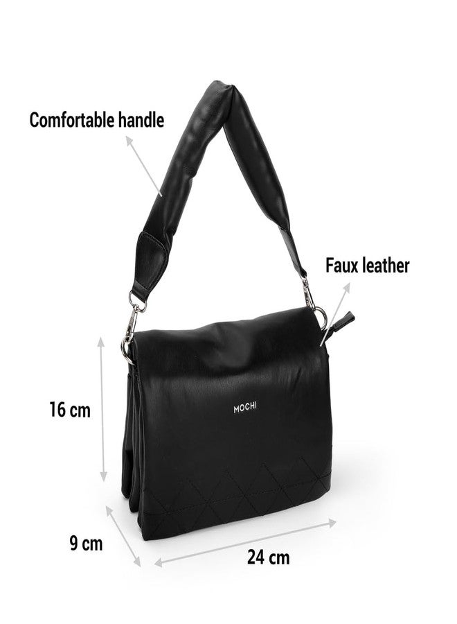 Mochi Women Black Casual Pu Soft Body Magnet Closure Solid Sling Bag With 1 Pocket And 2 Compartments (66-693) - Image 3