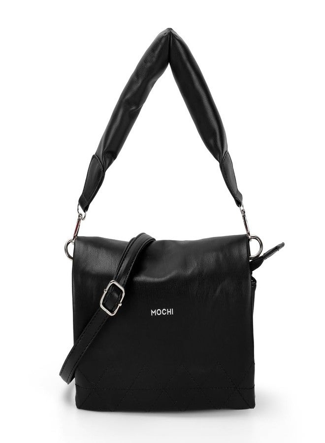 Mochi Women Black Casual Pu Soft Body Magnet Closure Solid Sling Bag With 1 Pocket And 2 Compartments (66-693) - Image 1