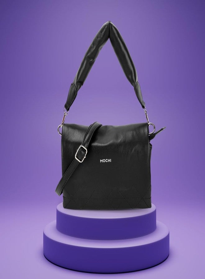 Mochi Women Black Casual Pu Soft Body Magnet Closure Solid Sling Bag With 1 Pocket And 2 Compartments (66-693) - Image 2