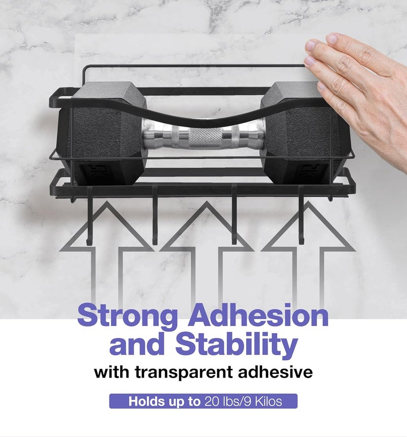 KINCMAX Shower Shelves 2-Pack - Self Adhesive Caddy with 4 Hooks - No Drill Large Capacity Stainless Steel Wall Shelf - Aesthetic Organizer for Inside Bathroom - Matte Black - Image 4