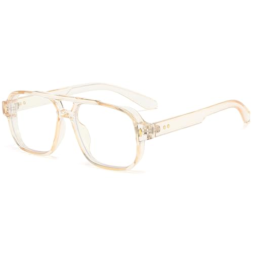 PORADAY Blue Light Blocking Glasses for Women Men 70s Retro Square Aviator Eyeglasses Rectangle Computer Eyewear(Champagne) - Image 1
