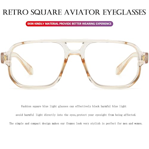 PORADAY Blue Light Blocking Glasses for Women Men 70s Retro Square Aviator Eyeglasses Rectangle Computer Eyewear(Champagne) - Image 5