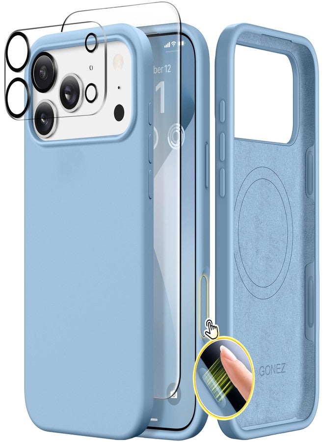 GONEZ Magnetic for iPhone 17 Pro Max Case, Compatible with MagSafe, [Screen Protector + Camera Lens Protector], Liquid Silicone Anti-Scratch Shockproof Protective Phone Case 6.9 inch, Mist Blue - Image 1
