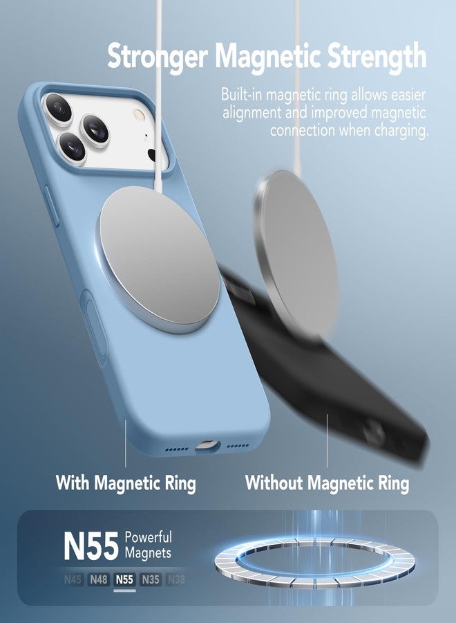 GONEZ Magnetic for iPhone 17 Pro Max Case, Compatible with MagSafe, [Screen Protector + Camera Lens Protector], Liquid Silicone Anti-Scratch Shockproof Protective Phone Case 6.9 inch, Mist Blue - Image 3