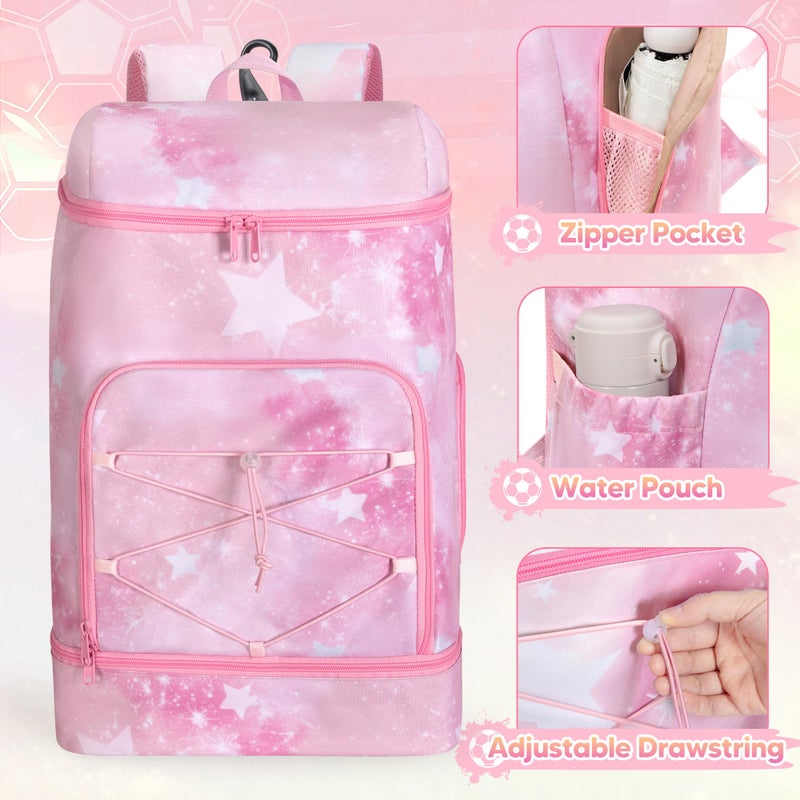 Smasrob Soccer Backpack for Girls with Separate Ball Pocket and Shoe Compartment, Sports Bags for Soccer, Basketball, Volleyball, Pink - Image 2