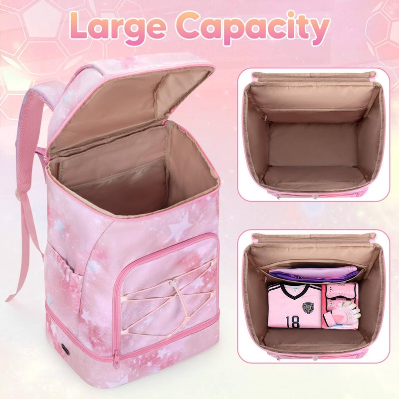 Smasrob Soccer Backpack for Girls with Separate Ball Pocket and Shoe Compartment, Sports Bags for Soccer, Basketball, Volleyball, Pink - Image 4