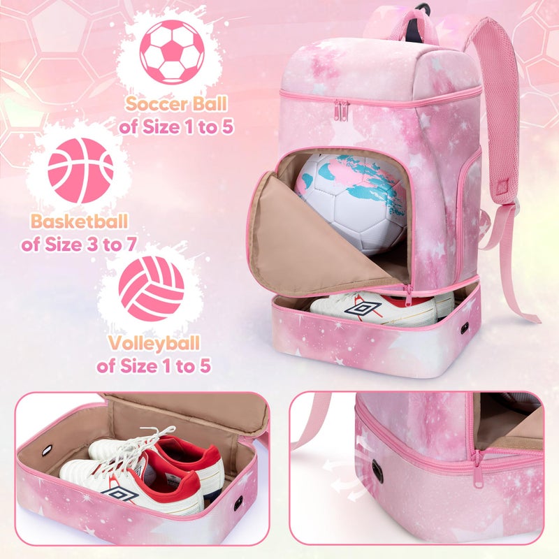 Smasrob Soccer Backpack for Girls with Separate Ball Pocket and Shoe Compartment, Sports Bags for Soccer, Basketball, Volleyball, Pink - Image 3