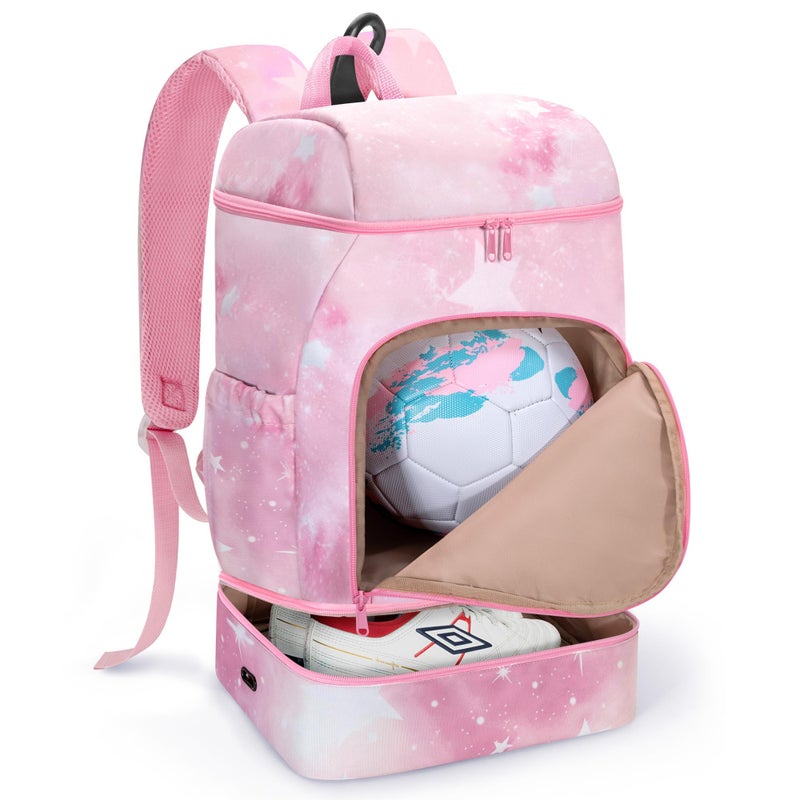 Smasrob Soccer Backpack for Girls with Separate Ball Pocket and Shoe Compartment, Sports Bags for Soccer, Basketball, Volleyball, Pink - Image 1