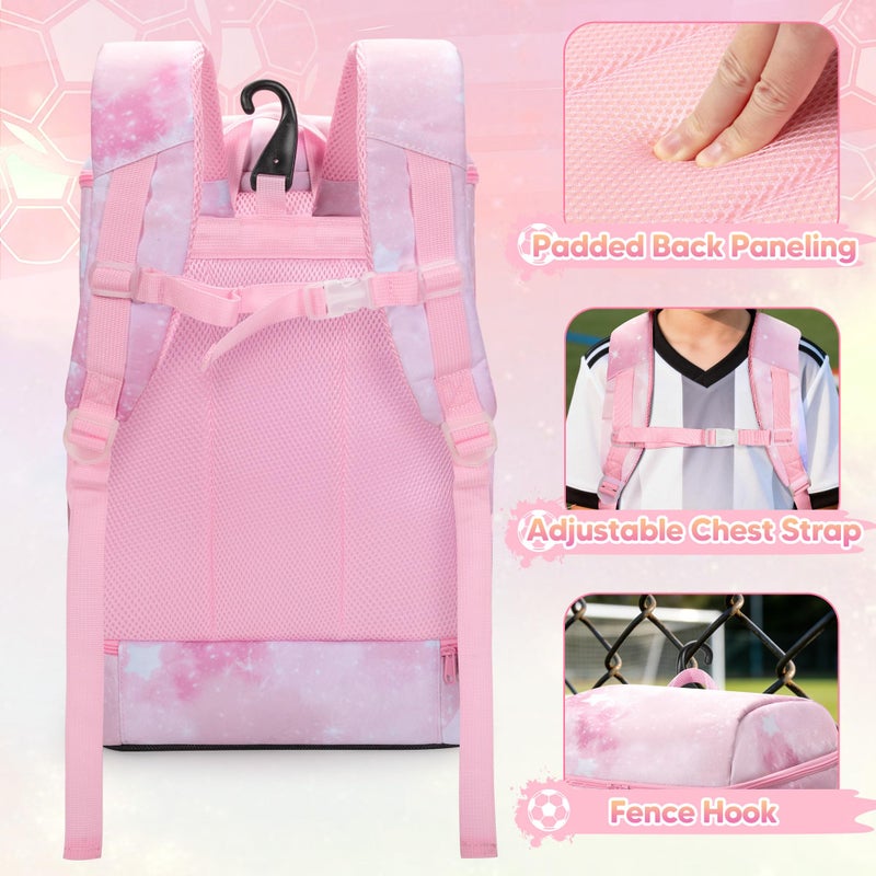 Smasrob Soccer Backpack for Girls with Separate Ball Pocket and Shoe Compartment, Sports Bags for Soccer, Basketball, Volleyball, Pink - Image 5