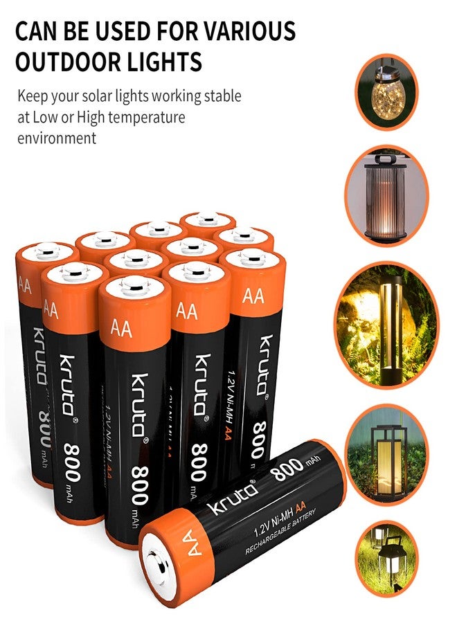Kruta NiMH Rechargeable AA Batteries, 1.2V 800mAh Rechargeable AA Solar Batteries for Outdoor Solar Lights and Household Devices, Pre-Charged (AA Pack 8) - Image 5