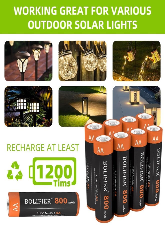 Kruta NiMH Rechargeable AA Batteries, 1.2V 800mAh Rechargeable AA Solar Batteries for Outdoor Solar Lights and Household Devices, Pre-Charged (AA Pack 8) - Image 3