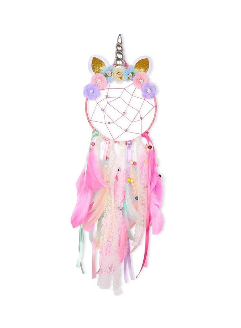 Excefore Dream Catchers Unicorn with Colorful Led Light Feather Flower for Girls Boys Bedroom Wall Decor Hanging Decoration Ornament Birthday Festival Gift Pink Battery Not Included - Image 1