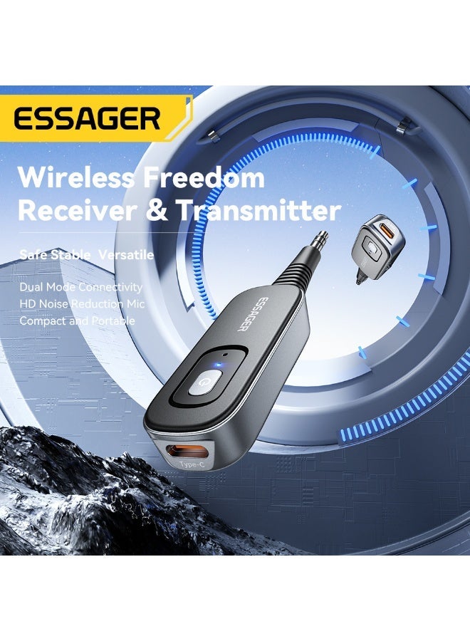 ESSAGER Bluetooth Car Adapter, Bluetooth 5.1 Adapter, 2-in-1 Transmitter and Receiver with 10m Range, Wireless Audio Adapter for Car, Home Stereo, Wired Headphones and Gaming, Grey - Image 2