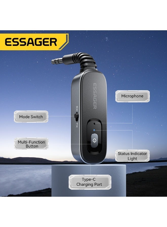 ESSAGER Bluetooth Car Adapter, Bluetooth 5.1 Adapter, 2-in-1 Transmitter and Receiver with 10m Range, Wireless Audio Adapter for Car, Home Stereo, Wired Headphones and Gaming, Grey - Image 4