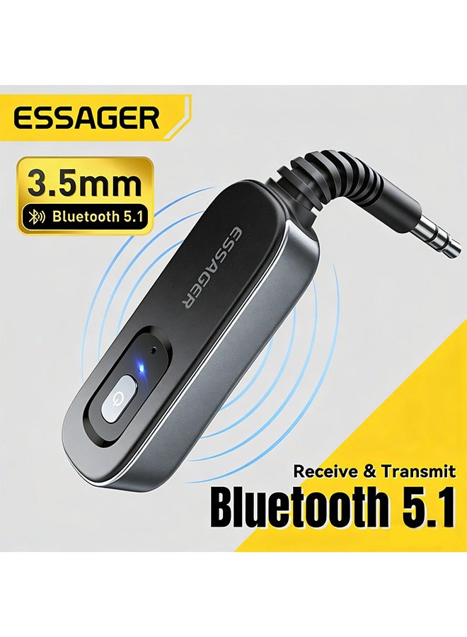 ESSAGER Bluetooth Car Adapter, Bluetooth 5.1 Adapter, 2-in-1 Transmitter and Receiver with 10m Range, Wireless Audio Adapter for Car, Home Stereo, Wired Headphones and Gaming, Grey - Image 1