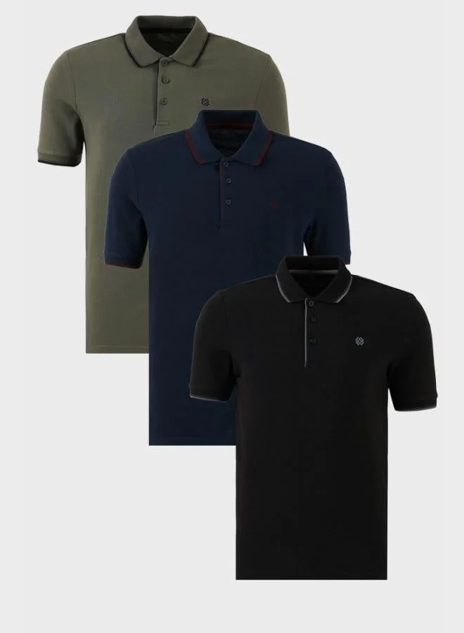 بوراتي تيشيرت رجالي قطن بولو بياقة بأزرار وتفاصيل مخططة من بوراتي  قطع