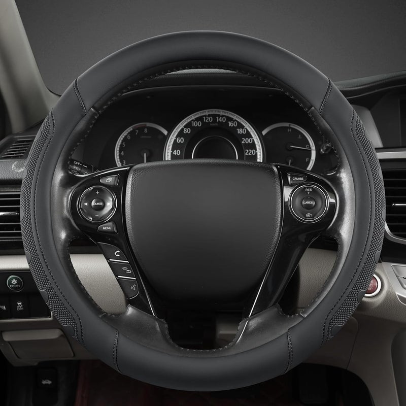 GIANT PANDA Microfiber Leather Steering Wheel Cover for Honda Accord,Civic,CR-V,HR-V,Pilot(Black-Standard Size) - Image 2