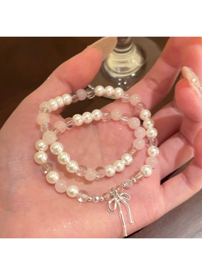 Goolsky سوار خرز زجاجي مزدوج الطبقة مع عقدة قوس – أسلوب صيني جديد مستوحى من الجنيات، مجوهرات بسيطة وناعمة للفتيات والأصدقاء - Image 1