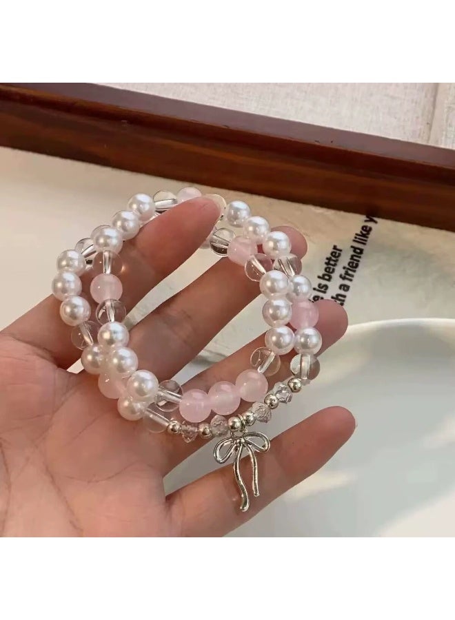 Goolsky سوار خرز زجاجي مزدوج الطبقة مع عقدة قوس – أسلوب صيني جديد مستوحى من الجنيات، مجوهرات بسيطة وناعمة للفتيات والأصدقاء - Image 2