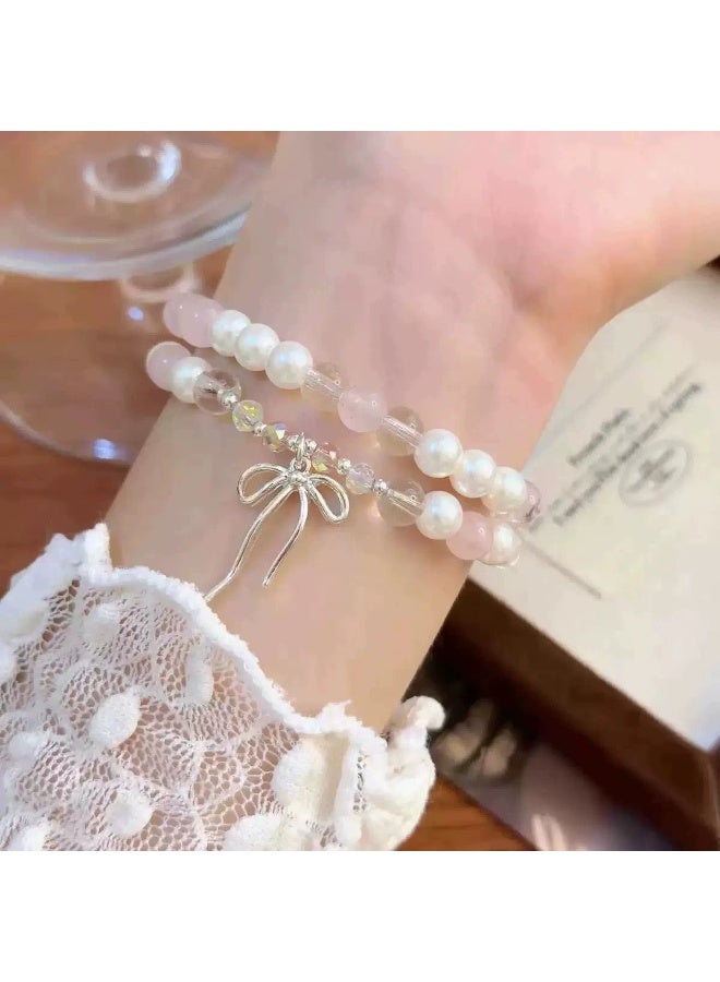 Goolsky سوار خرز زجاجي مزدوج الطبقة مع عقدة قوس – أسلوب صيني جديد مستوحى من الجنيات، مجوهرات بسيطة وناعمة للفتيات والأصدقاء - Image 4