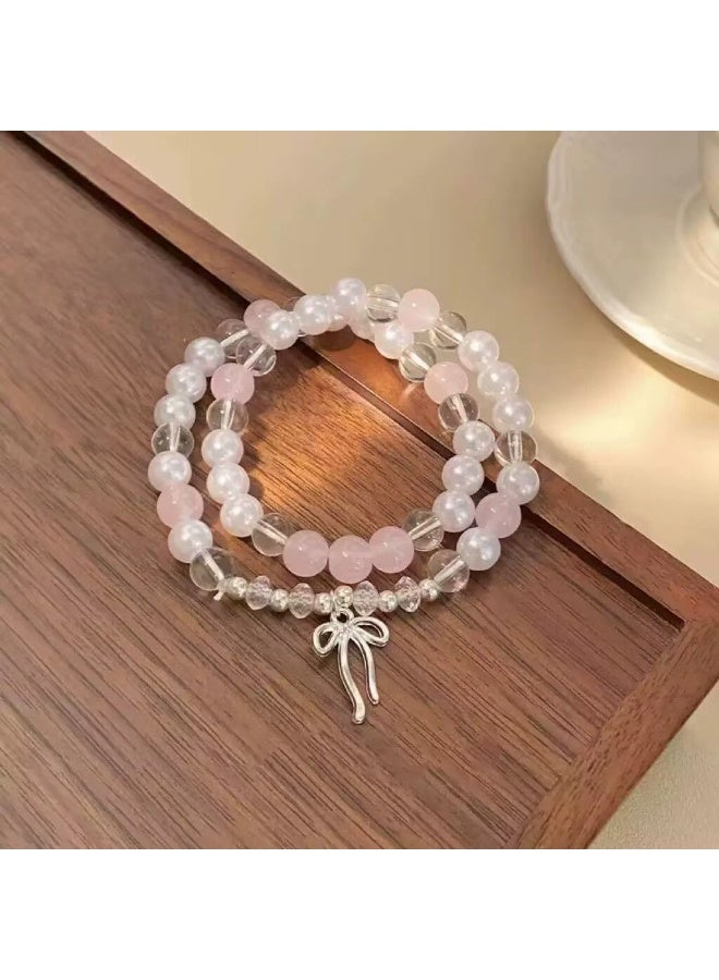 Goolsky سوار خرز زجاجي مزدوج الطبقة مع عقدة قوس – أسلوب صيني جديد مستوحى من الجنيات، مجوهرات بسيطة وناعمة للفتيات والأصدقاء - Image 3