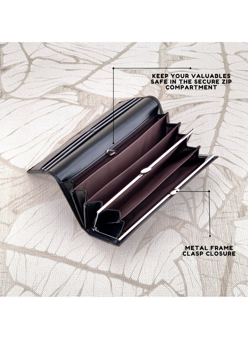 كلاسيك ميلانو - محفظة نسائية أنيقة من الجلد الصناعي مع حافظة بطاقات | محفظة عملات معدنية للنساء | محفظة نسائية نحيفة للاستخدام اليومي والسفر والهدايا - Image 4