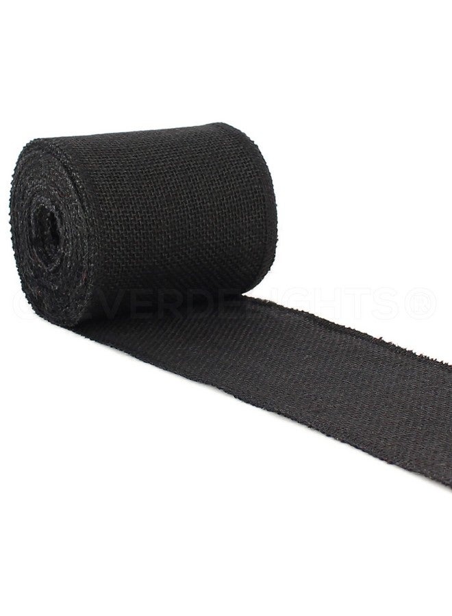 CleverDelights 4" Black Burlap Ribbon Finished Edge 10 Yards Jute Burlap Fabric - Image 2