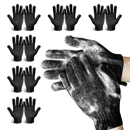 MIG4U Exfoliating Shower Gloves for Bath,6 pairs Premium Nylon Body Wash Bathing Gloves for Men Women Spa, Massage and Skin Scrub, Dead Skin Remover with Hanging Loop, Black, Regular size - Image 1