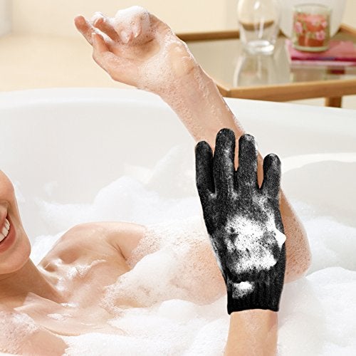 MIG4U Exfoliating Shower Gloves for Bath,6 pairs Premium Nylon Body Wash Bathing Gloves for Men Women Spa, Massage and Skin Scrub, Dead Skin Remover with Hanging Loop, Black, Regular size - Image 5
