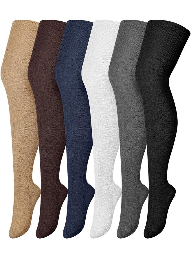 جانميرسي جوارب جانميرسي النسائية المحبوكة الطويلة حتى الفخذ، 6 أزواج، جوارب طويلة مدفأة للساق، جوارب بوت محبوكة، جوارب شتوية طويلة جدًا تصل إلى الفخذ فوق الركبة، جوارب تدفئة ناعمة للساق - Image 1