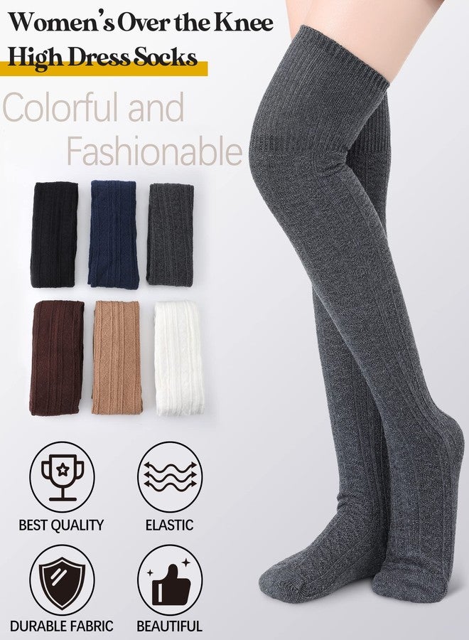 جانميرسي جوارب جانميرسي النسائية المحبوكة الطويلة حتى الفخذ، 6 أزواج، جوارب طويلة مدفأة للساق، جوارب بوت محبوكة، جوارب شتوية طويلة جدًا تصل إلى الفخذ فوق الركبة، جوارب تدفئة ناعمة للساق - Image 3