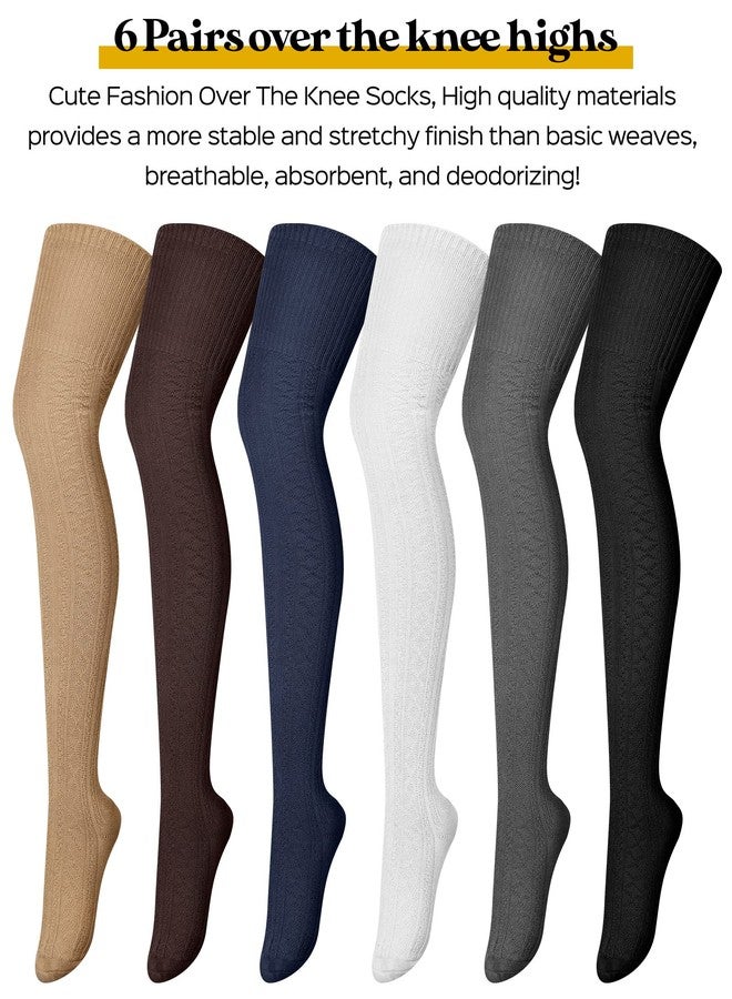 جانميرسي جوارب جانميرسي النسائية المحبوكة الطويلة حتى الفخذ، 6 أزواج، جوارب طويلة مدفأة للساق، جوارب بوت محبوكة، جوارب شتوية طويلة جدًا تصل إلى الفخذ فوق الركبة، جوارب تدفئة ناعمة للساق - Image 4