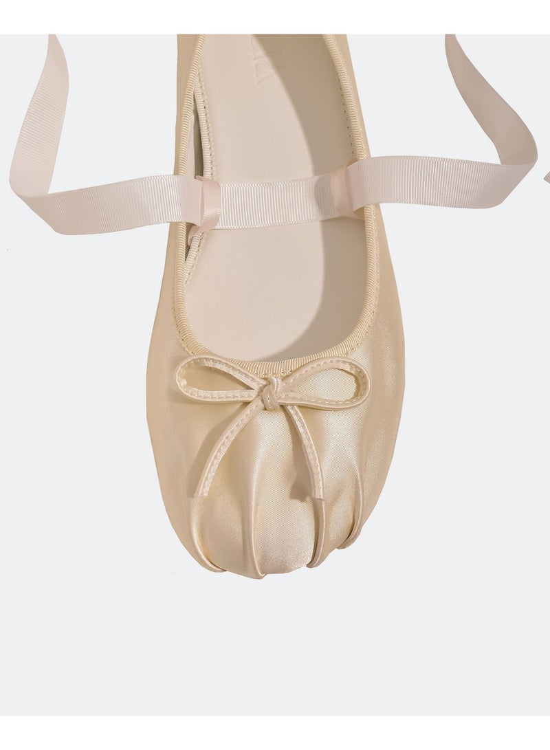 THALIA White Satin Ballerina Shoes  - Image 3