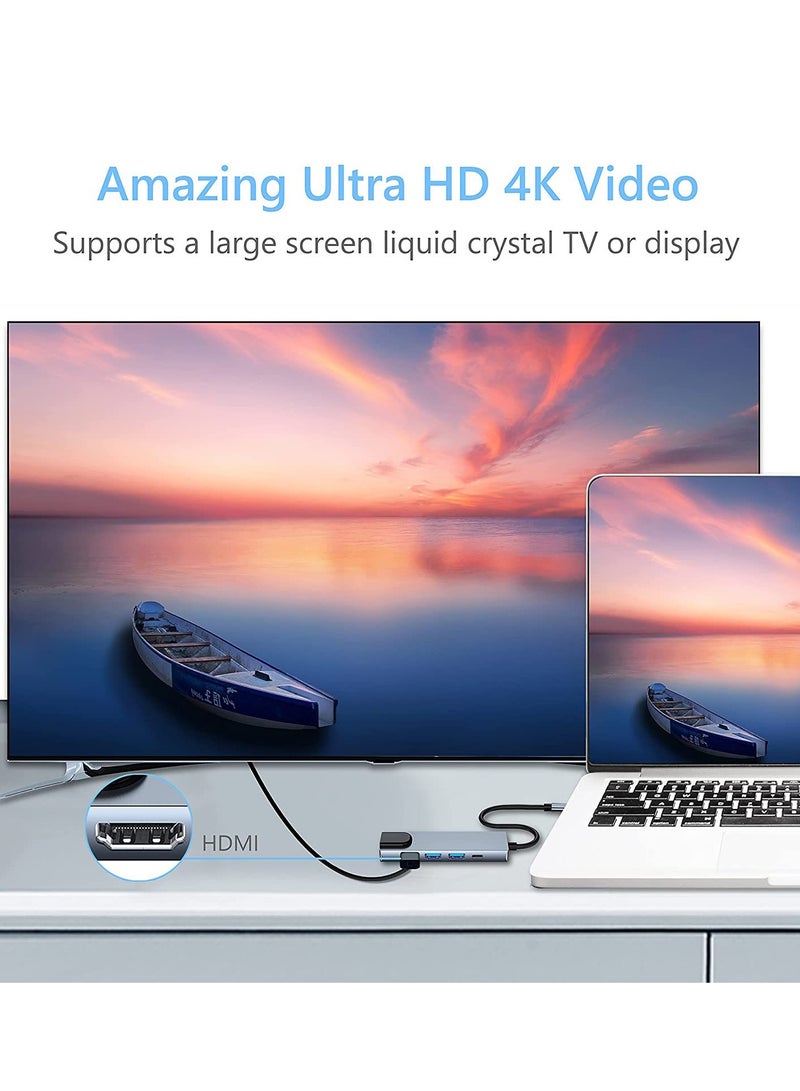 USB C Hub, 8 in 1 Type C Hub Multiport Adapter with 4K HDMI, PD Power Delivery, USB-C, Ethernet, 2 USB, SD/TF Card Reader Compatible with Mac Book Pro XPS and More Type C Devices - Image 3
