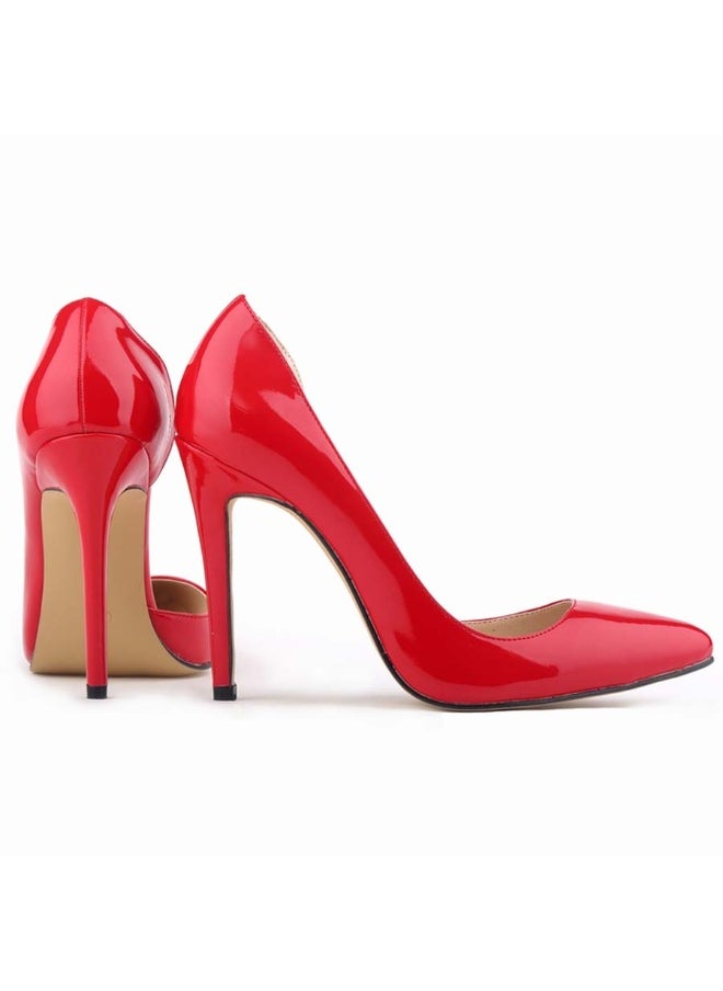 Loquat British-Style Pointed Toe Patent Leather Stiletto Heels Red  - Image 2