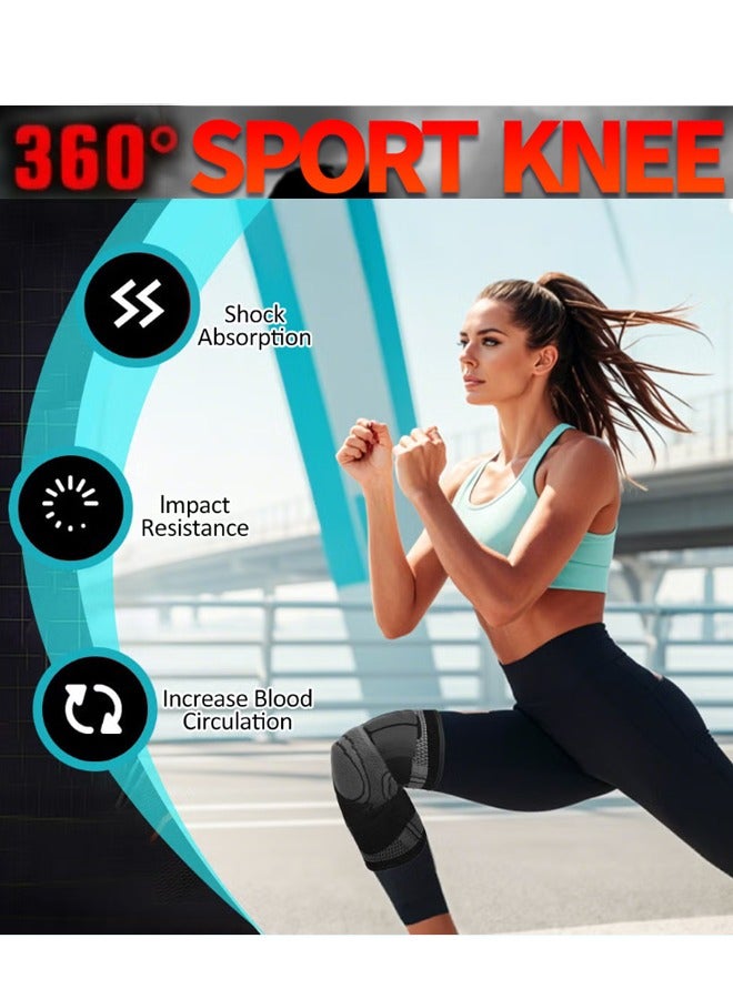 Loquat 2-Piece Knee Brace Compression Knee Sleeve for Men  Women Knee Pad Support Running Cycling Basketball with Adjustable Strap Wrap - Image 3