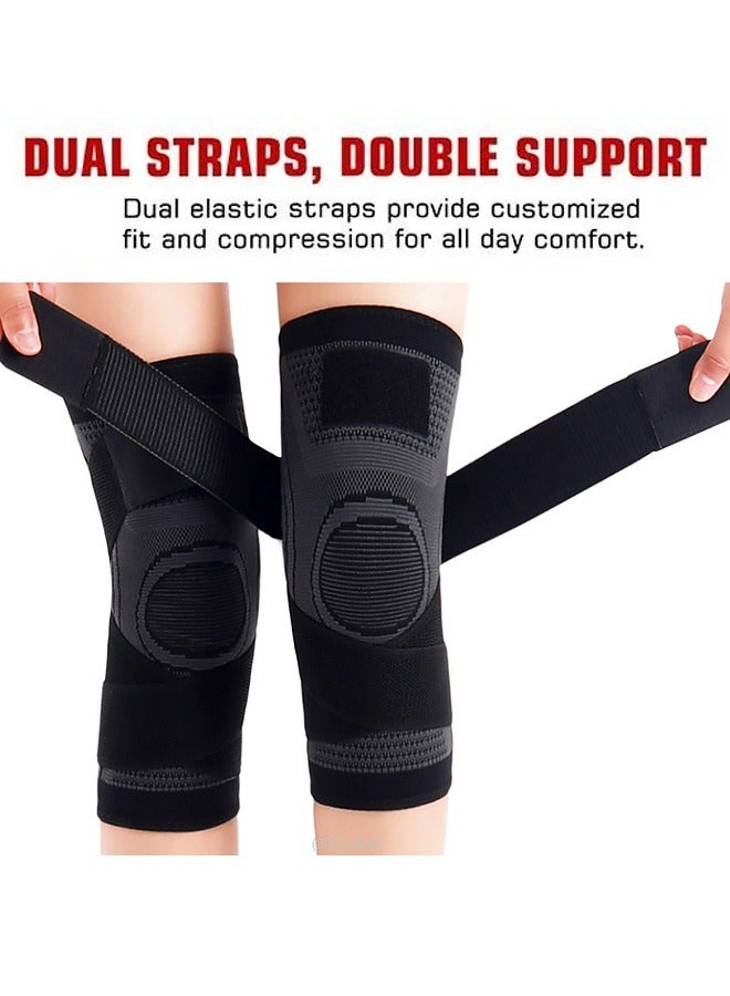 Loquat 2-Piece Knee Brace Compression Knee Sleeve for Men  Women Knee Pad Support Running Cycling Basketball with Adjustable Strap Wrap - Image 2