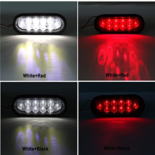 Partswcgg 6Pcs 6 Inch Oval LED Trailer Tail Lights 10 LED, 4 Red and 2 White 6" Oval Led Stop Turn Tail Lights Brake Reverse Back Up Trailer Lights w/Flush Mount Grommets Plugs Waterproof for RV Truck Bus 12V - Image 3